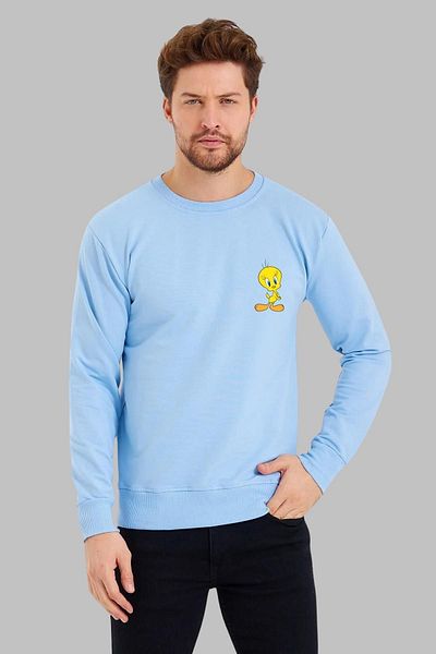 Nyda Collections Hanorac oversize din bumbac unisex cu imprimeu Tweety - mânecă lungă, decolteu, fără glugă