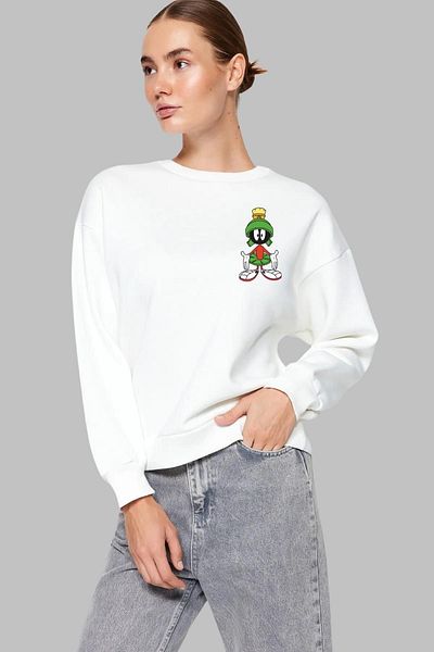 Nyda Collections Hanorac oversize din bumbac fără glugă unisex cu imprimeu Marvin
