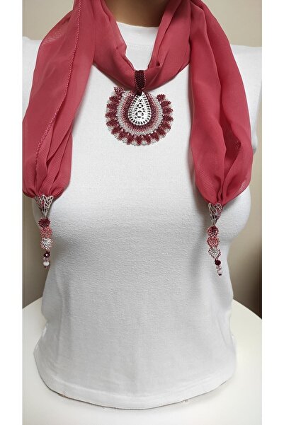 Demet Sanat Atölyesi Metal Aparatlı Iğne Oyalı Fular 130"35