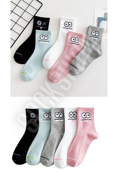 SOCKSHION Комплект от 5 чифта колежански чорапи с шарени персонажи - забавна нотка към вашия стил