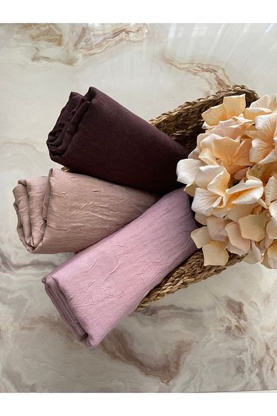 Mode Scarf Hijab Bamboo Kraş Σετ σάλι 3 τεμαχίων (καφέ-μινκ-σκόνη)