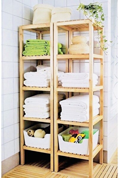 Hediye Bizden Ahşap Izgaralı Banyo 5 Raflı