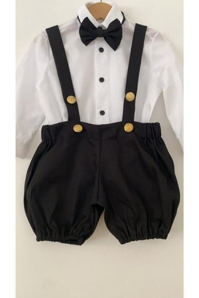 bohemiankids Black Short Slippers with White Shirt and Black Bow Tie Children's and Baby Clothing Girls Boys Holiday Gift