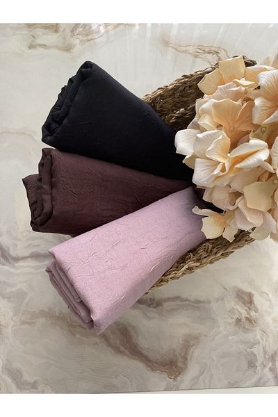 Mode Scarf Hijab Bamboo Kraş Σετ σάλι 3 τεμαχίων (μαύρο-πικρό καφέ-σκόνη)