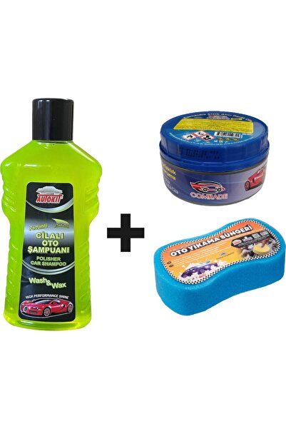 Autokit Cilalı Oto Şampuanı Yıkama Süngeri ve Pasta Cila Seti