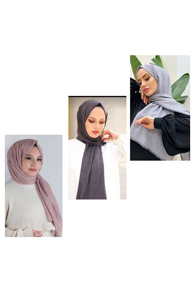 HAR-UM Ticaret موديل حجاب وشاح شال من الخيزران للنساء - مجموعة من 3 قطع رمادي>مدخن>مسحوق