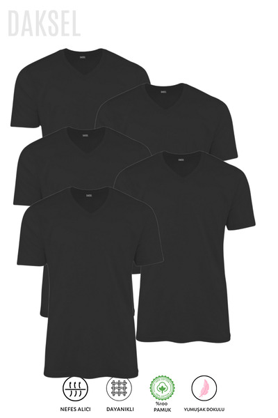 DAKSEL Γυναικείο μπλουζάκι με λαιμόκοψη V 5 Pack Basic καλοκαιρινό μαύρο μπλο...