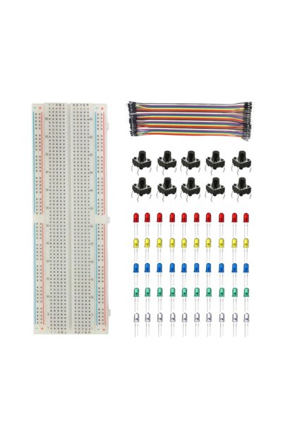 Kids Maker 4'lü Set: 830 Pin Breadboard - 5mm Led - 6mm Buton - Erkek Erkek Jumper Kablo