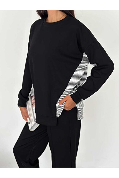 Paraf style Modal Fabric Oversize csíkos pulóver és kocogó nadrág - 2 db-os készlet