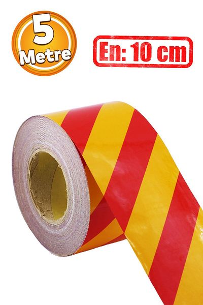 Badem10 10 Cm Phosphorescent Reflective Yellow Red Flat Strip Tape - Adhesive Warning Tape