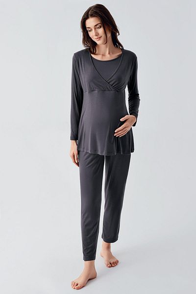 Artış Lycra Viscous Maternity Pajama Set - Long Sleeve