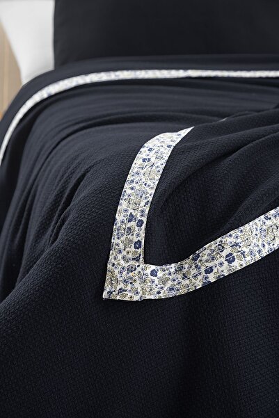 Evim 100% Cotton Bordered Navy Blue Cover Set Double - 200X220 cm