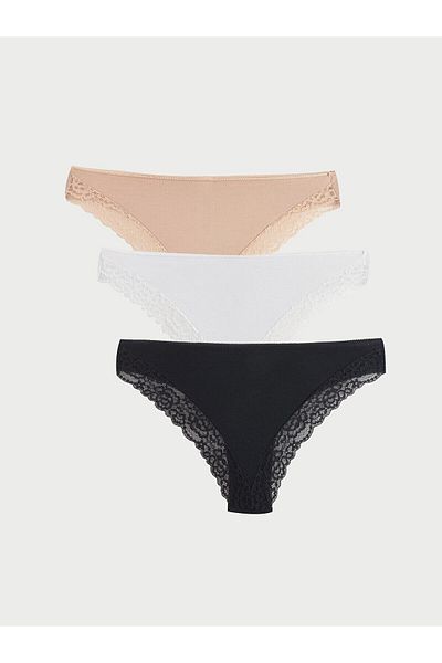 LC Waikiki Lcw Dream - Brazilian 3-piece Panty Pack with Black Lace