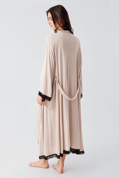 Artış Lycra Long Sleeve Viscous Nightgown and Dressing Gown Set for Pregnant Women