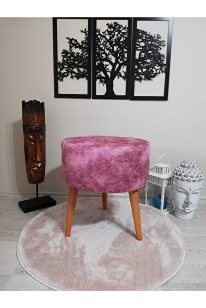 PufyHome Etna Düz Pembe Gürgen Ayaklı Çok Amaçlı Rahat Puf Koltuk