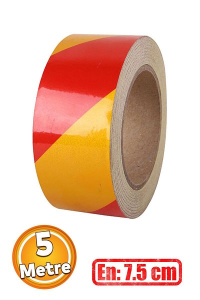 Badem10 7.5 Cm Highlighter Reflective Yellow Red 5 Meters Adhesive Flat Strip Tape Warning Tape