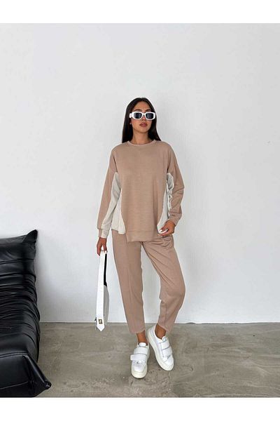 Paraf style Modal Fabric Oversize Striped Sweatshirt and Jogger Pants - Set of 2
