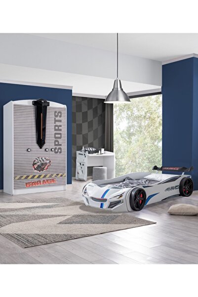 Setay Çocuk Odası - Merso Arabalı Yatak - Sport 3 Kapılı Dolap, Masa - Beyaz