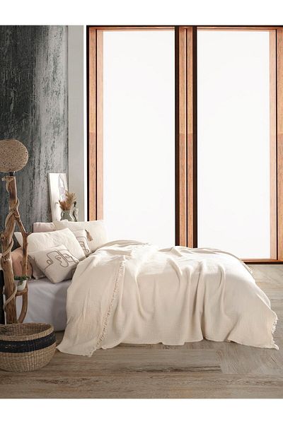 destinyhometex عاجي ملون 4 طبقات موسلين متعدد 100% قطن شخصية مزدوجة 230x250 سم حجم كبير