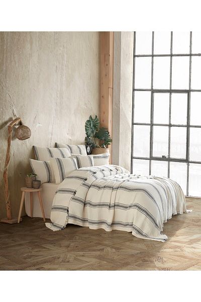 destinyhometex Beige Bohemian Patterned Natural 4 Layer Multi Muslin 100% Cotton Double Bedspread 240x250cm