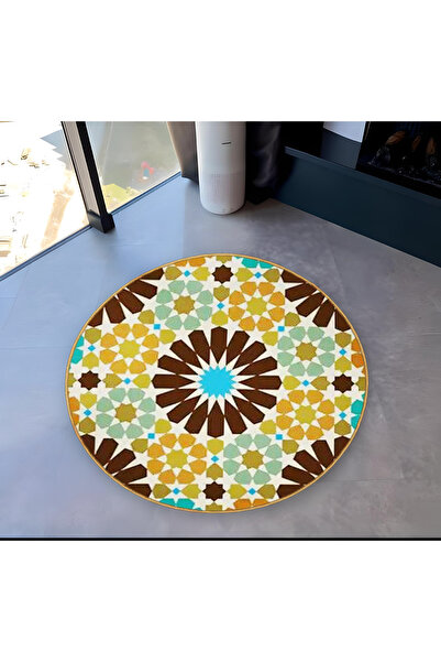 Rugs Modern Halı Mira Round Brown Yellow Green Patterned Woven Base Decorativ...