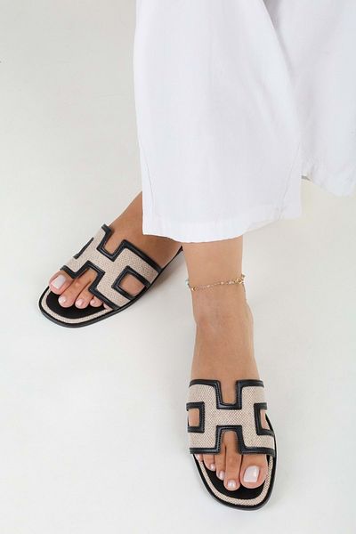 Shoeberry Black Straw Penny Women's Slippers - Plain Design