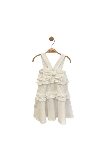 Çikoby Girl's Woven Fabric White Strap Dress