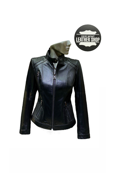 derimont سترة رياضية عادية من الجلد الطبيعي للنساء - سترة جلدية رياضية عادية