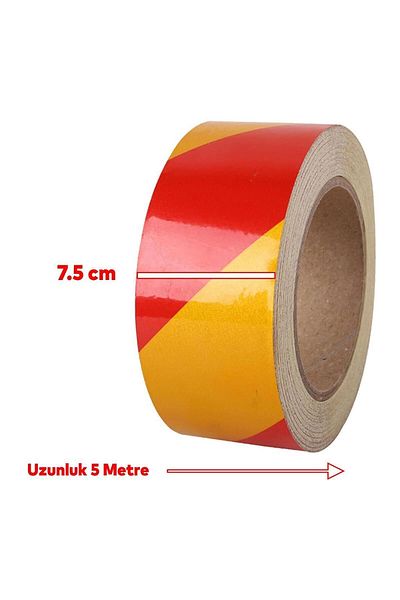 Badem10 7.5 Cm Highlighter Reflective Yellow Red 5 Meters Adhesive Flat Strip Tape Warning Tape