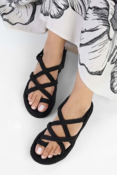 Shoeberry Dámské černé slaměné sandály Aero