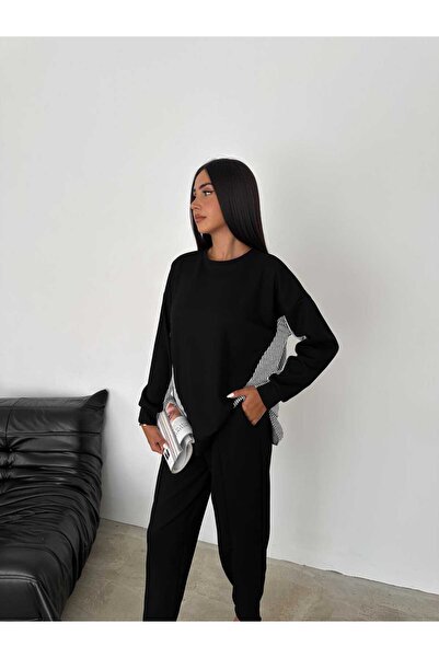 Paraf style Modal Fabric Oversize csíkos pulóver és kocogó nadrág - 2 db-os készlet