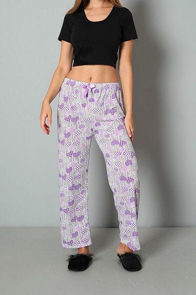 DONEX Cotton 3-Piece Women's Pajama Bottom - Thin Breath, Ribbon Waist and Printed