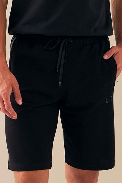 Escetic Ανδρικό αθλητικό σορτς - μαύρο, άνετο, 100% βαμβάκι, αναπνεύσιμο, κυψελωτό μονόχρωμο B1540