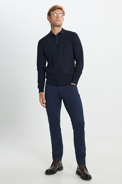 ALTINYILDIZ CLASSICS Ανδρικό πουλόβερ με λαιμόκοψη Navy Blue βαμβακερό πλεκτό - Standard Fit