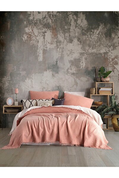 destinyhometex Kiremit Renkli 4 Katlı Muslin %100 Pamuk Tek Kişillik Yatak Örtüsü/Pike 160x240 Cm
