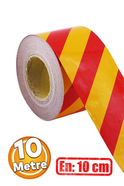 Badem10 Yellow Red 10 Meters Adhesive Flat Strip Tape - Reflective and Phosphorescent