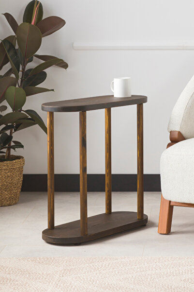 aslwoodart Masif Ahşap Oval Yan Sehpa 60x25 cm