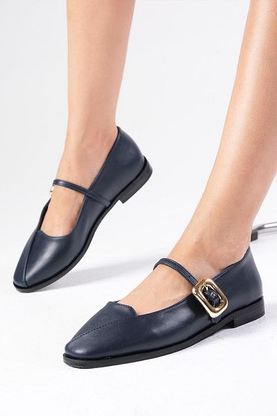 Mio Gusto Juliet Navy Blue Women's Ballerinas - Side Buckle Shoes