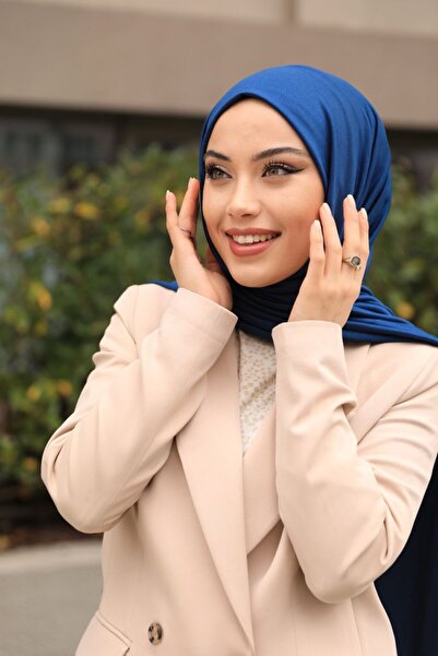 Organic Scarfs Hijab Combed Cotton Shawl Hijab Model - Indigo