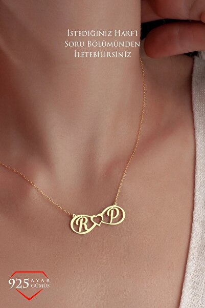 JEMIRA Kadın Çift Harfli Sonsuzluk Kalpli Gümüş Kolye Kişiye Özel Tasarım 14k...