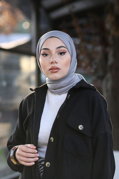 Organic Μοντέλο χτενισμένο βαμβακερό σάλι Hijab - Γκρι