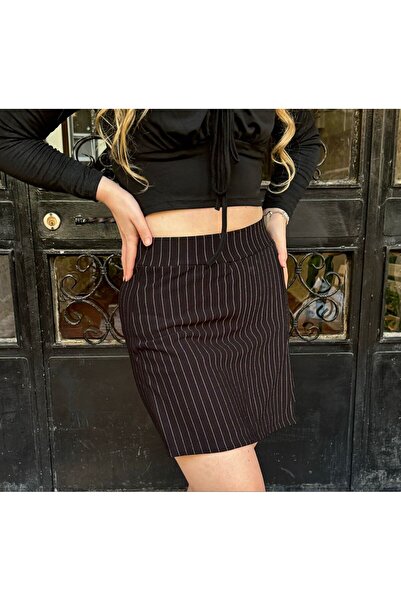 SEVENLINE Fusta mini cu dungi pentru femei - Detaliu cu fanta