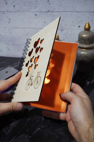 markcat Bicycle Balloon Themed Lined Wooden Cover Notebook - Agenda/school Notebook (A5 - 120 Pages)