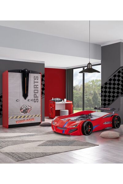 Setay Çocuk Odası - Merso Arabalı Yatak - Sport 3 Kapılı Dolap, Masa - Kırmızı