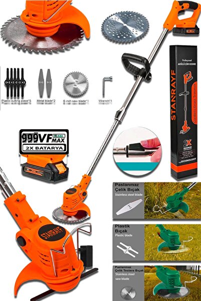 stanrayf Alman 999VF 30AH Teleskopik Uzatmalı Çift Akülü Ot Çim Çalı Diken Ke...