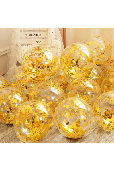 turkuaz parti GOLD BALON PULU KONFETİ ŞEFFAF BALON SÜSLEME