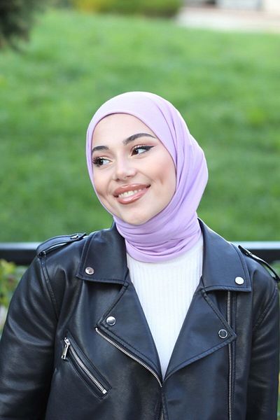 Organic Μοντέλο χτενισμένο βαμβακερό σάλι Hijab - Λιλά