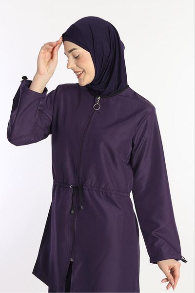 Leylim Lycra Zippered Parachute Hijab Swimsuit - 4 Pieces, Water Repellent, Quickly Dry Women's Headscarf