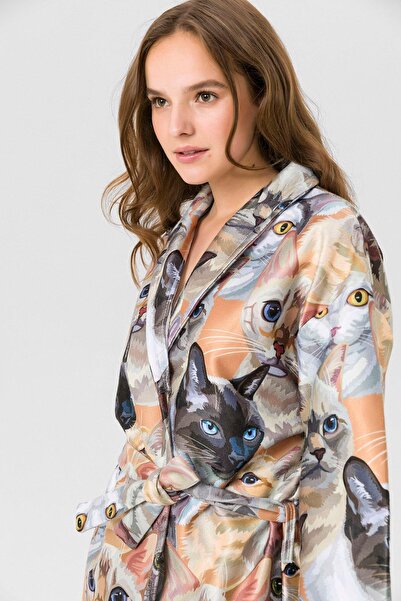 FARM ANİMALS Kedi Desenli Unisex Yetişkin Bornoz