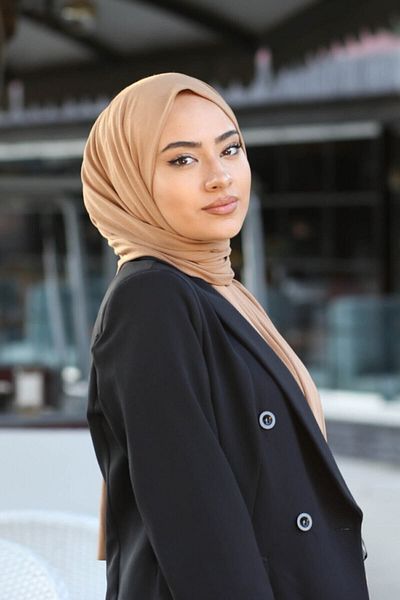 Organic Μοντέλο χτενισμένο βαμβακερό σάλι Hijab - Camel